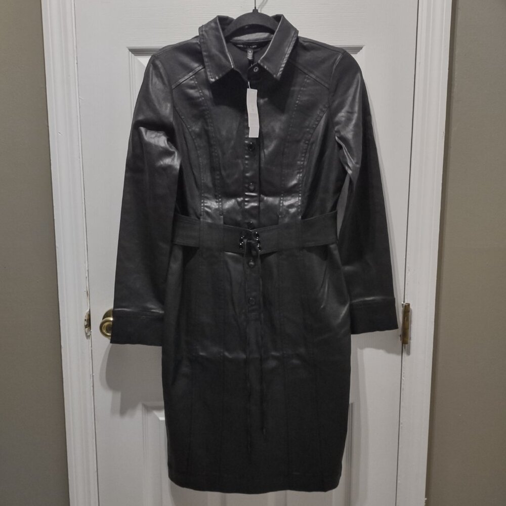 White House Black Market WHBM coated denim shirtdress NWT size 6 black - Picture 3 of 11